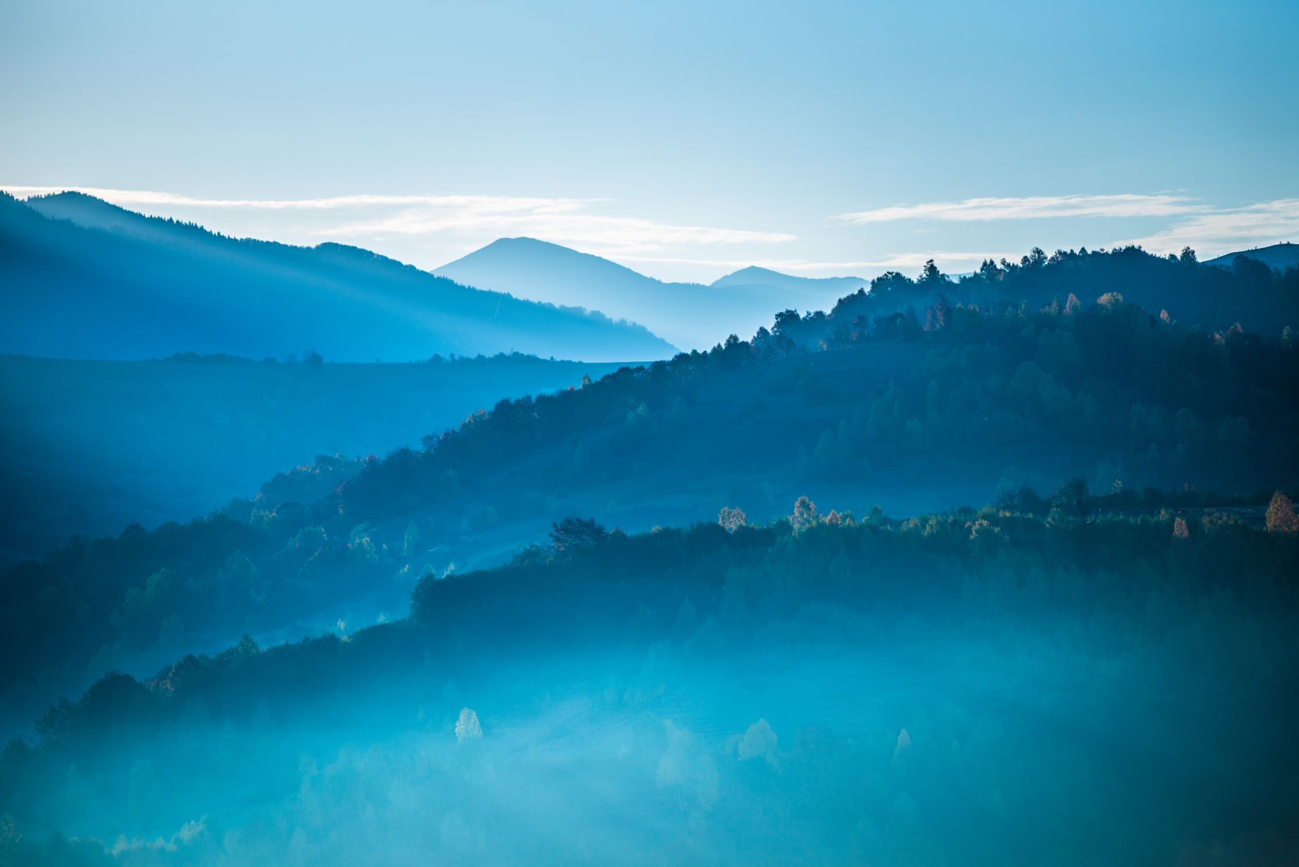 Blue mountain layers fading into the distance